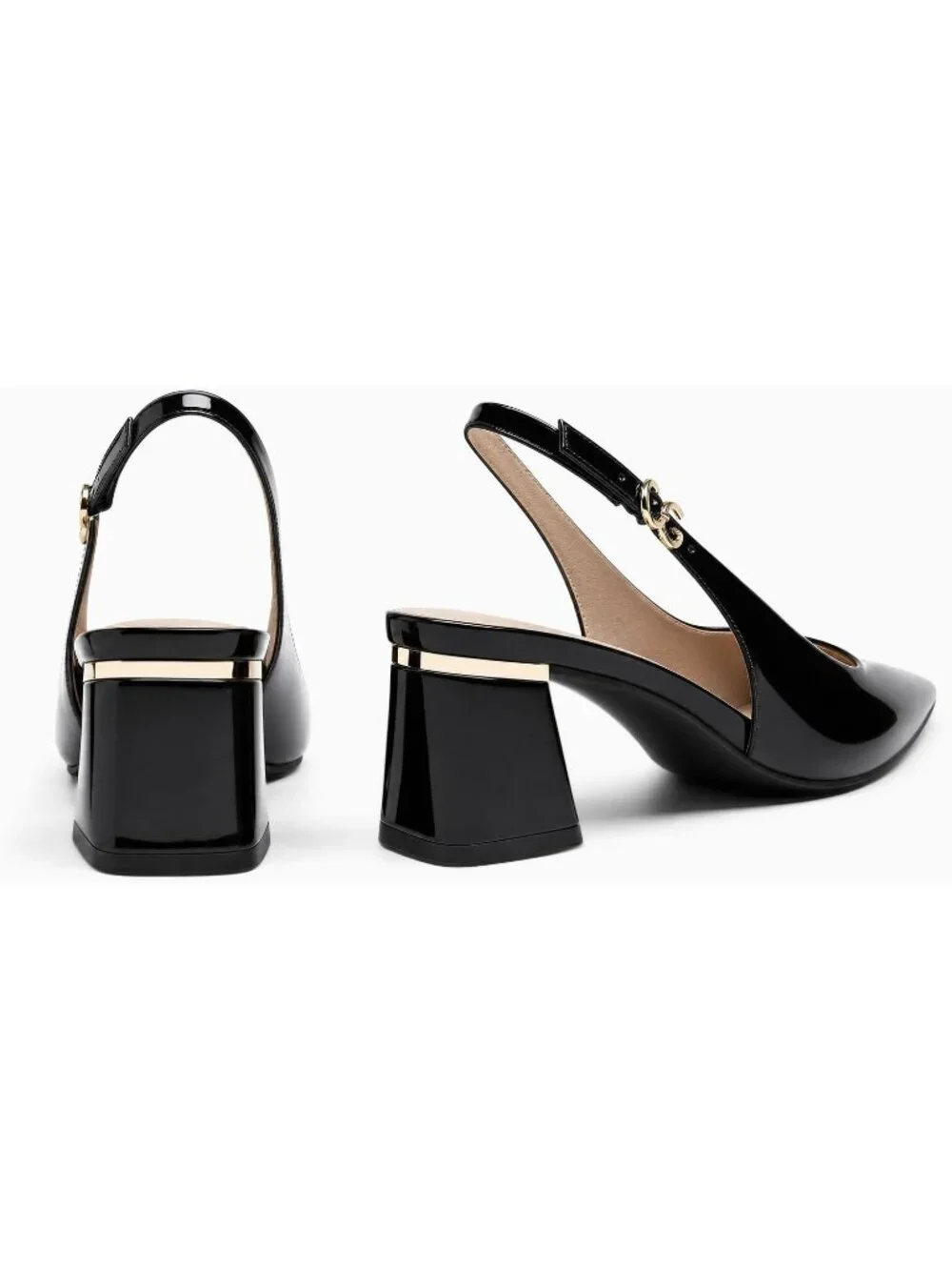 Women's Cool Black Chunky Heels Pointed Closed Toe Pumps Adjustable Strap Shoes